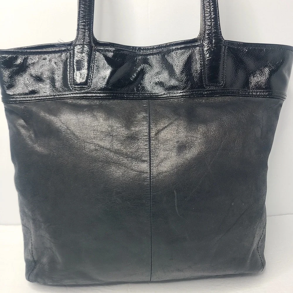 Coach Audrey Perforated Black Patent Leather Shoulder Tote Bag Purse C Logo
